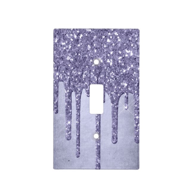 Dripping Purple Glitter | Chic Lavender Icing Pour Light Switch Cover (Front)
