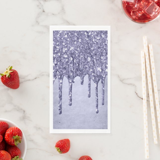 Dripping Purple Glitter | Chic Lavender Icing Pour Paper Guest Towels (Insitu)