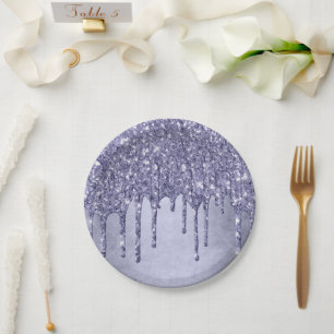 Dripping Purple Glitter Chic Lavender Icing Pour Paper Plates