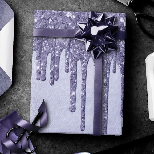 Dripping Purple Glitter  Chic Lavender Icing Pour Wrapping Paper