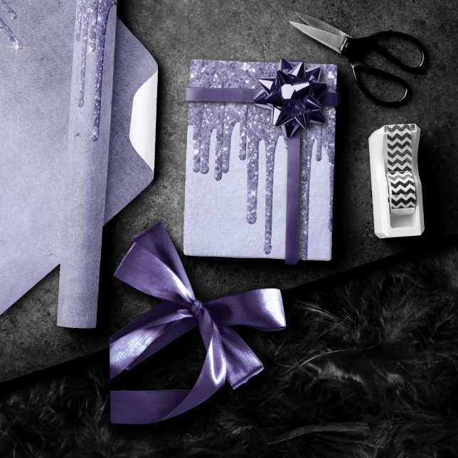 Dripping Purple Glitter | Chic Lavender Icing Pour Wrapping Paper (Creator Uploaded)