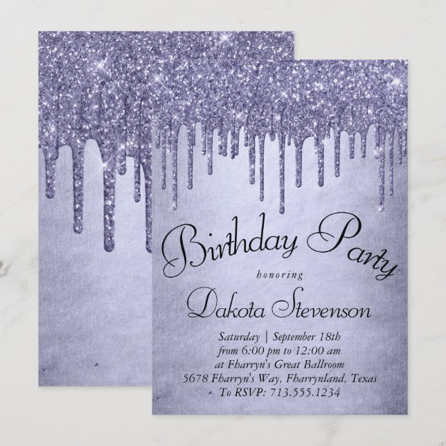 Dripping Purple Glitter | Lavender Icing Birthday Invitation (Front/Back)