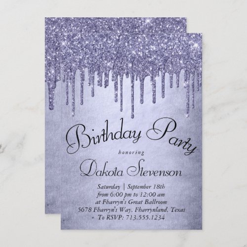 Dripping Purple Glitter  Lavender Icing Birthday Invitation