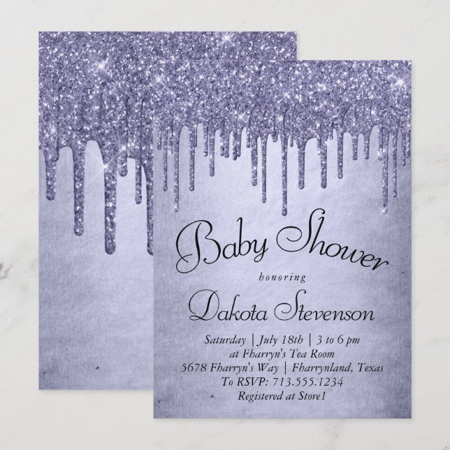 Dripping Purple Glitter | Lavender Icing Shower Invitation (Front/Back)