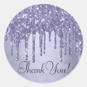 Dripping Purple Glitter Lavender Icing Thank You Classic Round Sticker