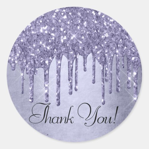 Dripping Purple Glitter  Lavender Icing Thank You Classic Round Sticker