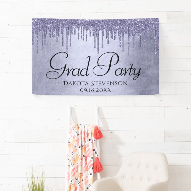 Dripping Purple Glitter | Lavender Pour Graduation Banner (Insitu)
