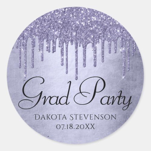 Dripping Purple Glitter  Lavender Pour Graduation Classic Round Sticker