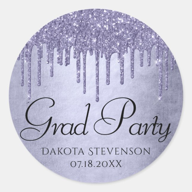 Dripping Purple Glitter | Lavender Pour Graduation Classic Round Sticker (Front)