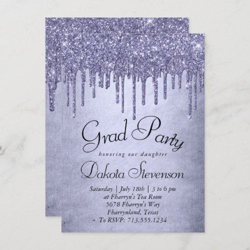 Dripping Purple Glitter  Lavender Pour Graduation Invitation