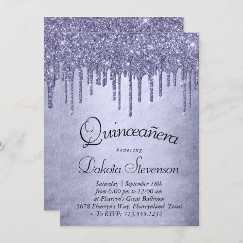 Dripping Purple Glitter  Lavender Quinceanera Invitation