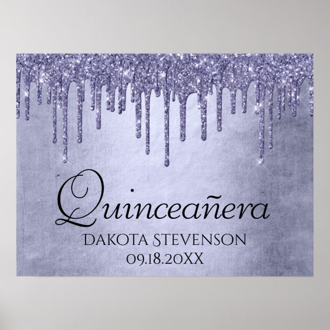 Dripping Purple Glitter | Lavender Quinceanera Poster (Front)