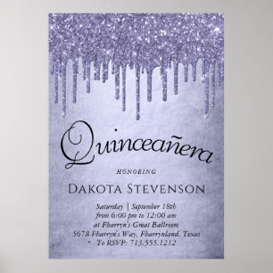 Dripping Purple Glitter   Lavender Quinceanera Poster