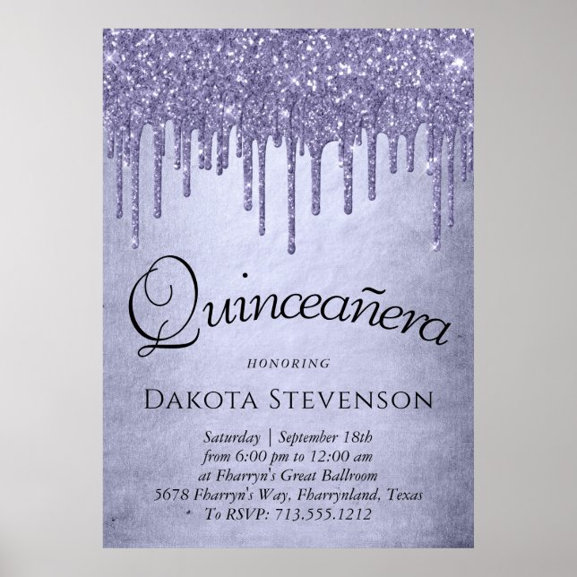 Dripping Purple Glitter | Lavender Quinceanera Poster (Front)