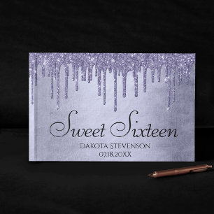 Dripping Purple Glitter Lavender Sweet Sixteen Guest Book