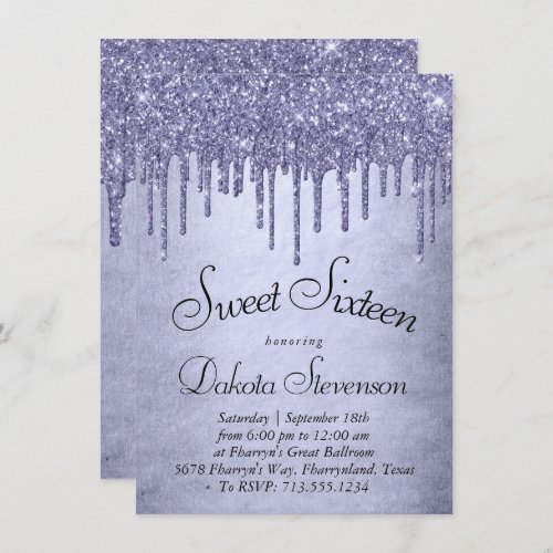 Dripping Purple Glitter  Lavender Sweet Sixteen Invitation