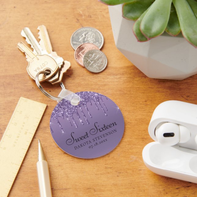Dripping Purple Glitter | Lavender Sweet Sixteen Keychain (Desk)