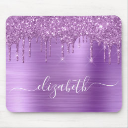 Dripping Purple Glitter Monogram Mouse Pad