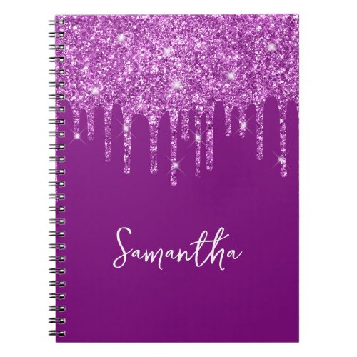 Dripping Purple Glitter Name Notebook