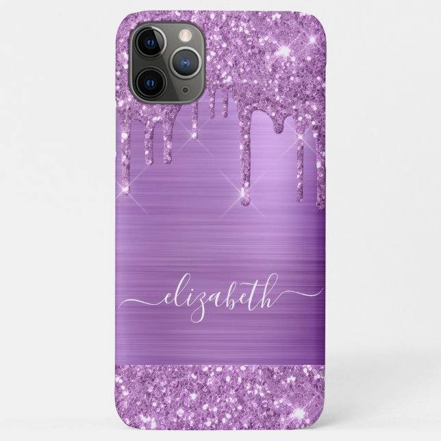 Dripping Purple Glitter Personalized Case-Mate iPhone Case (Back)