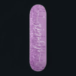 Dripping Purple Glitter Personalized Skateboard<br><div class="desc">Custom girly skateboard featuring dripping purple faux glitter. Personalize with your name in a stylish trendy white script with swashes.</div>