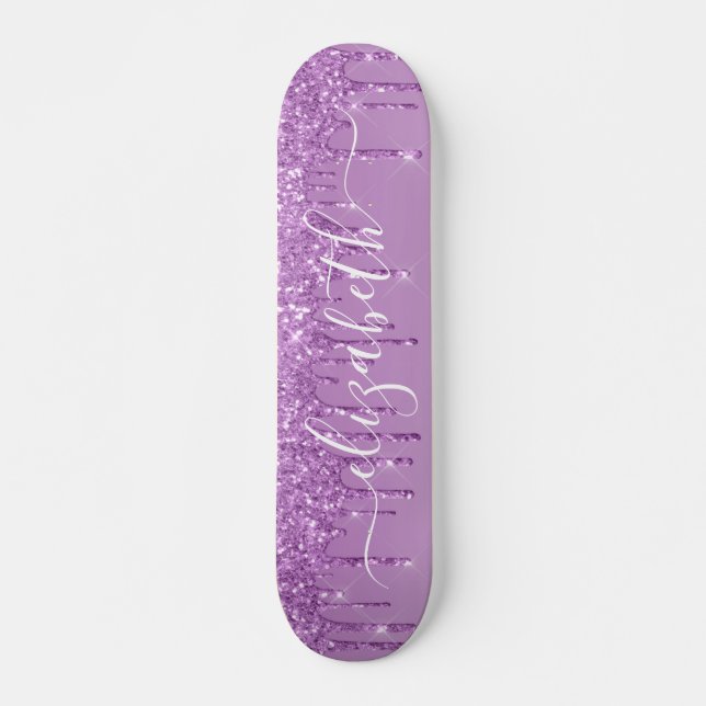 Dripping Purple Glitter Personalized Skateboard (Front)