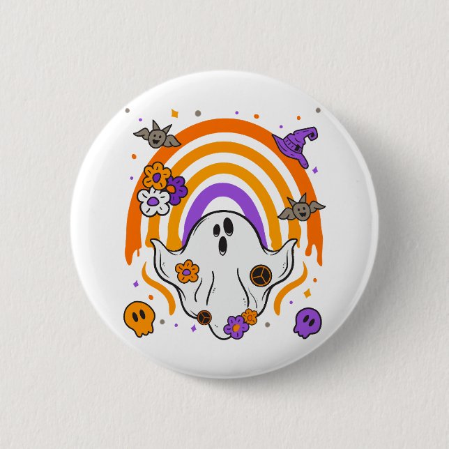 Dripping Rainbow Ghost Halloween Costume Men Women Button (Front)