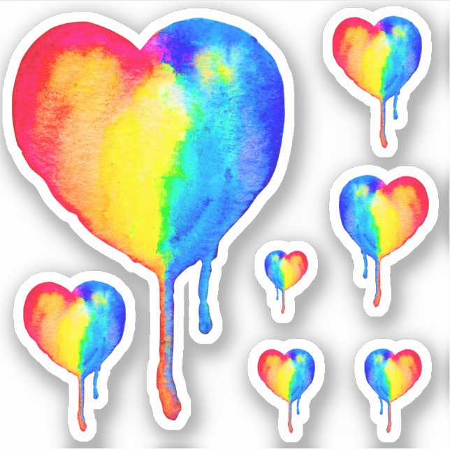 Dripping Rainbow Heart Vinyl Sticker Set (Front)