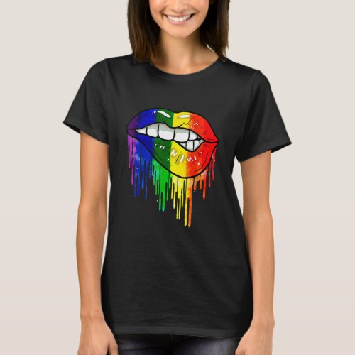 Dripping Rainbow Lips Hand Dont Judge Lgbt Gay Pr T_Shirt