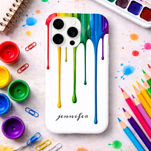 Dripping Rainbow Paint Monogram  iPhone Case (Creator Uploaded)