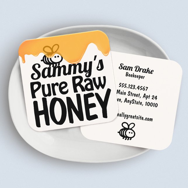 Dripping Raw Honey Bold Typography  Square Business Card (Creator Uploaded)