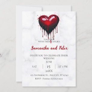Dripping Red Heart Marble Wedding Invitation