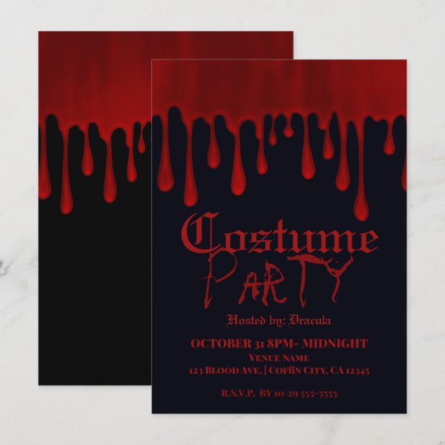 Dripping Red Satin Blood Drips Halloween Party Invitation (Front/Back)