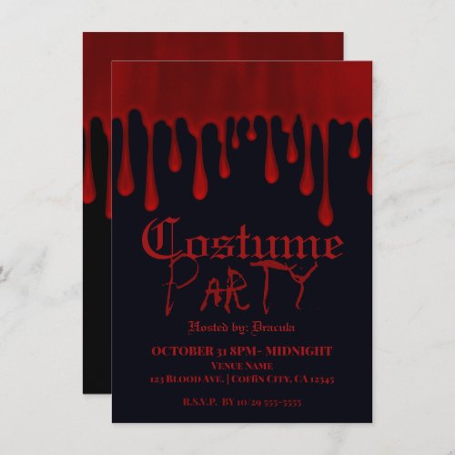 Dripping Red Satin Blood Drips Halloween Party Invitation