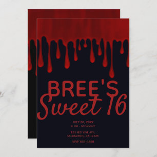 Dripping Red Satin Blood Drips Halloween Sweet 16 Invitation