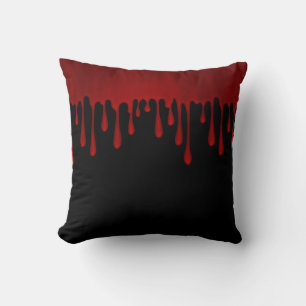 Dripping Red Satin Blood Drips Halloween Throw Pillow