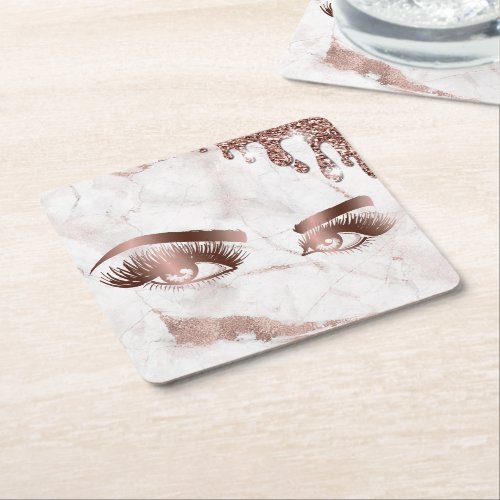 dripping rose gold eyes square paper coaster