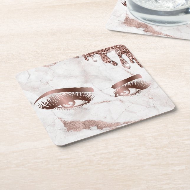 dripping rose gold eyes square paper coaster (Angled)