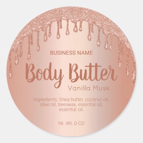 Dripping Rose Gold FAUX Glitter Body Butter Labels