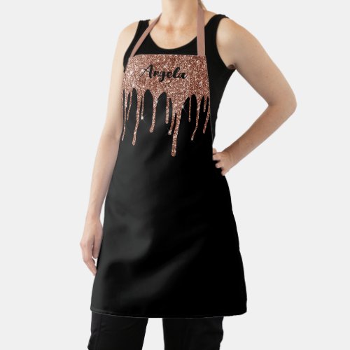 Dripping Rose Gold Glitter Black Personalized M Apron