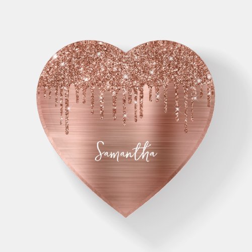 Dripping Rose Gold Glitter Glam Name Paperweight