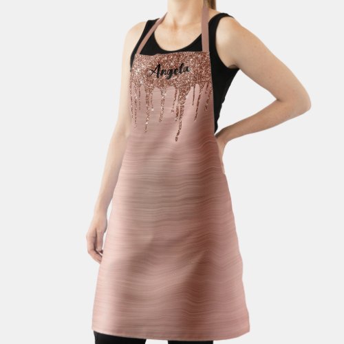 Dripping Rose Gold Glitter Glam Personalized L Apron