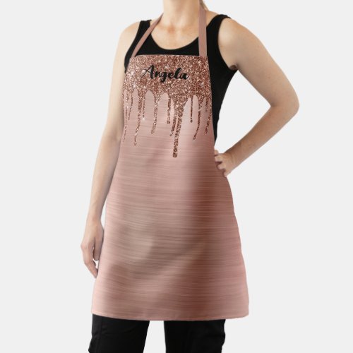 Dripping Rose Gold Glitter Glam Personalized M Apron