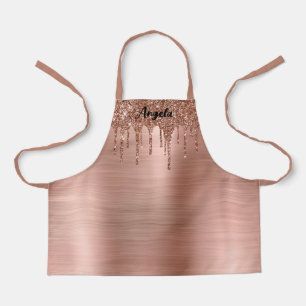 Dripping Rose Gold Glitter Glam Personalized S Apron
