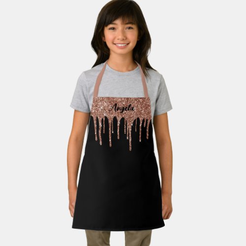 Dripping Rose Gold Glitter Glam Personalized S Apron