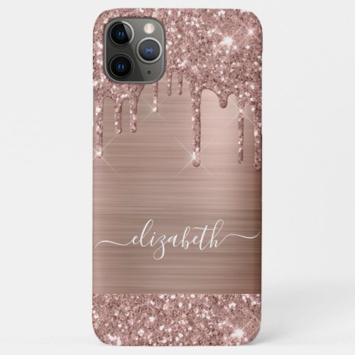 Dripping Rose Gold Glitter Personalized iPhone 11 Pro Max Case