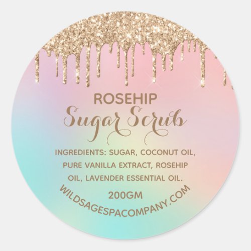 Dripping Rose Gold Glitter Sugar Scrub Label
