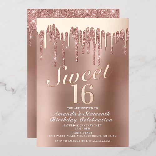 Dripping Rose Gold Sweet 16 Birthday Real