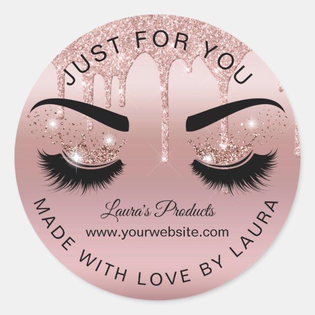 dripping rosegold lashes crown makeup lash made by classic round sticker (Front)