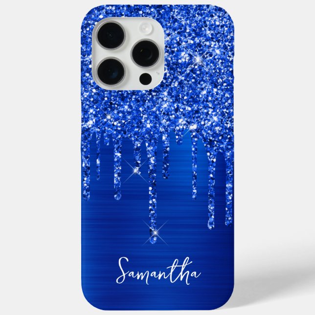 Dripping Royal Blue Glitter Glam Name Case-Mate iPhone Case (Back)